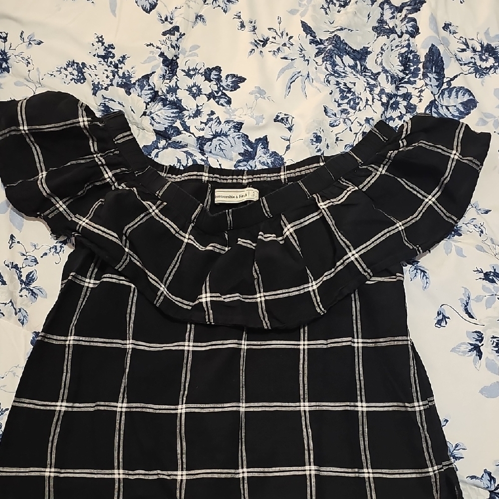 Black and White Checkered Off-Shoulder Top